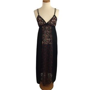 Vintage Jill Andrea Women's M Nightgown Black Red Sheer Lace Long Gown Goth